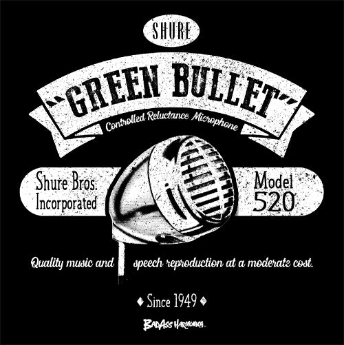Women's Shure Green Bullet Retro Microphone T-shirt
