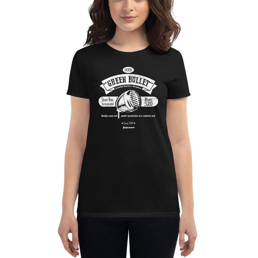 Women's Shure Green Bullet Retro Microphone T-shirt